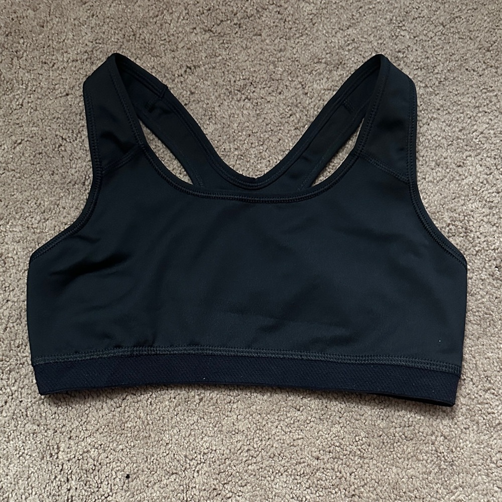 Nike Women's Black Sports Bra with White Swoosh - Picture 3 of 5